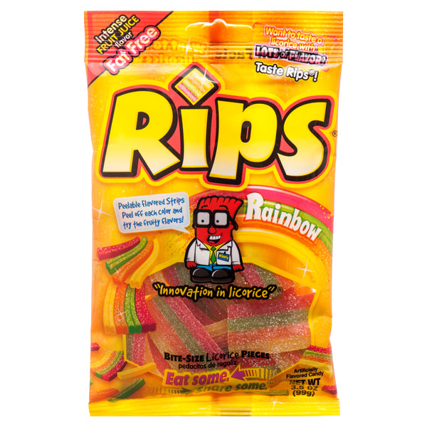 Rips Sour Fruit Candy, Rainbow Peelable Pieces, 3.5 oz (12 Pack)