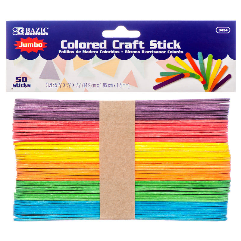Jumbo Wooden Craft Sticks, Assorted Colors, 50 Count (24 Pack)
