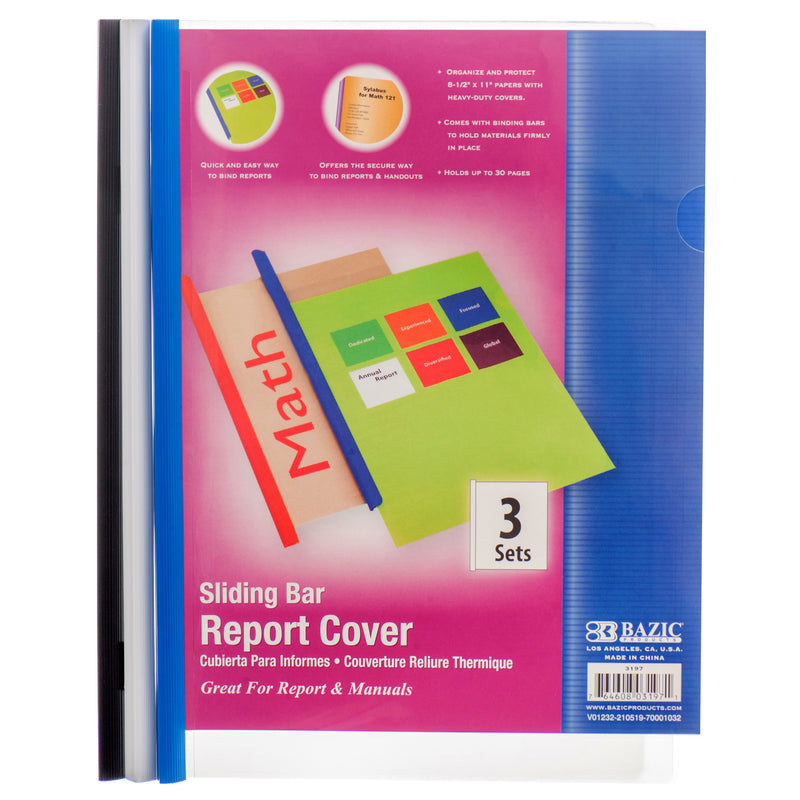 Report Cover w/ Sliding Bar, 3 Count (24 Pack)