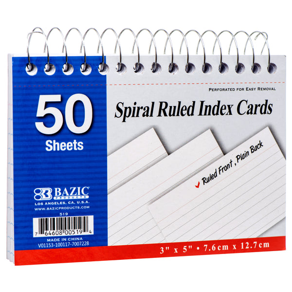Top Spiral Ruled Index Cards, 50 Count (36 Pack)
