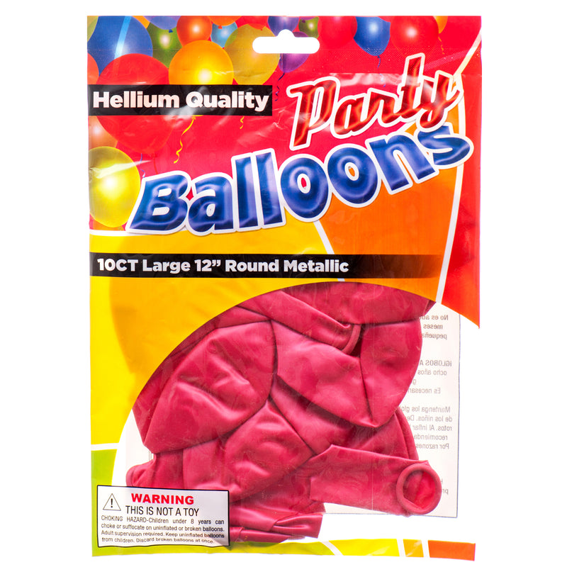 Balloon Metallic Hot Pink 12" 10Ct (12 Pack)