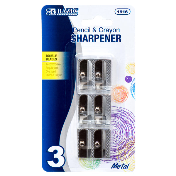 Metal Pencil & Crayon Sharpener, 3 Count (24 Pack)