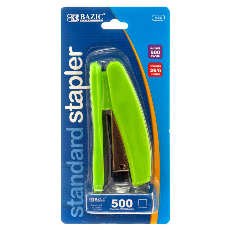 Stapler W/ Staples Bright Clrs #Bazic #622 (24 Pack)
