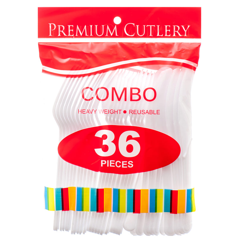 Plastic Cutlery Combo 36 Ct White Color (36 Pack)