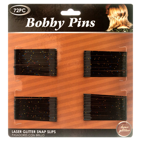 Bobby Pins 72Ct W/Black Color&Laser Glitter (24 Pack)