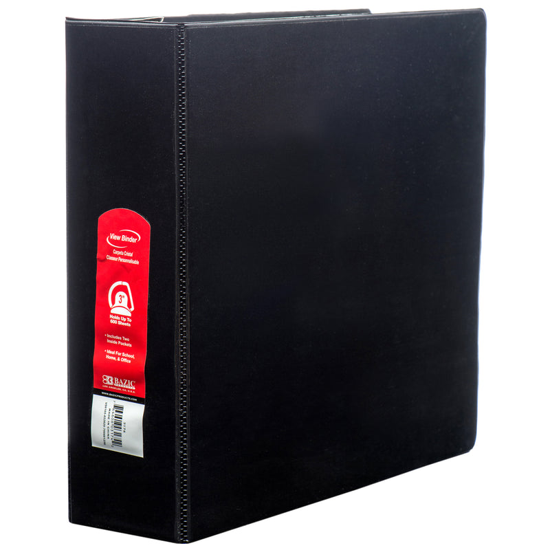 3" D-Ring Binder, Black (12 Pack)