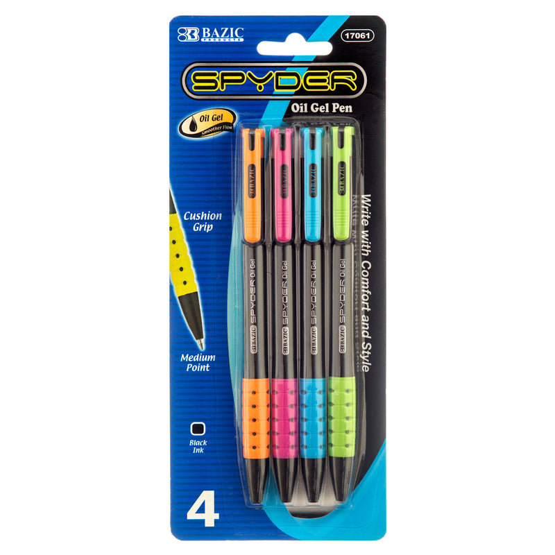 Spyder Oil Gel Pen, Assorted Colors, 4 Count (24 Pack)