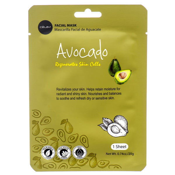 CeLavi Facial Mask, Avocado, Single Sheet (24 Pack)