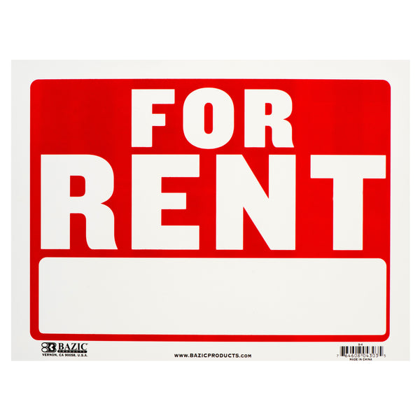 "For Rent" Sign, 9" x 12" (24 Pack)