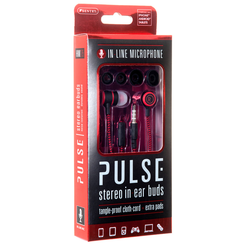 Sentry Pulse Earbuds Cloth Cord Asst Clrs (6 Pack)