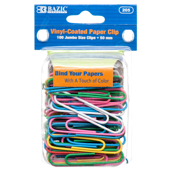 Jumbo Vinyl-Coated Colorful Paper Clips, 100 Count (24 Pack)