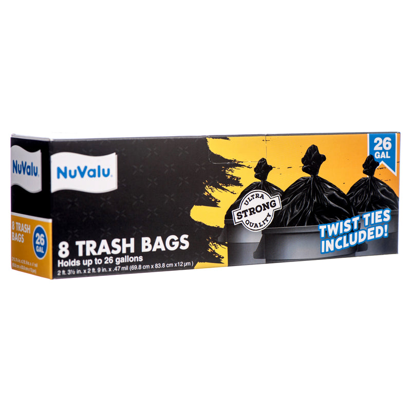 NuValu Trash Bags, 8 Count, 26 Gal (24 Pack)