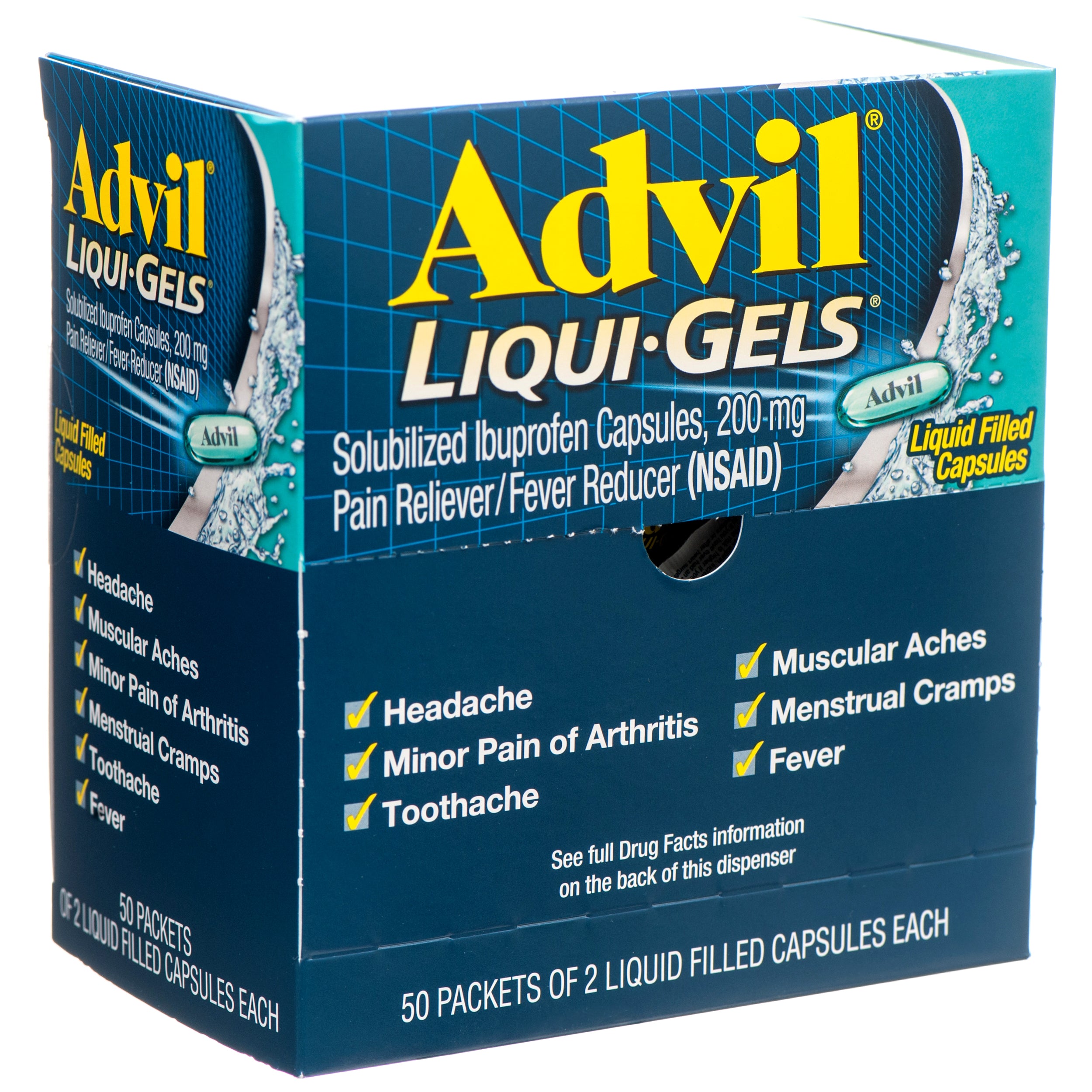 Advil Liqui‑Gels ibuprofen 200 mg pain reliever and fever reducer box with liquid‑filled capsules
