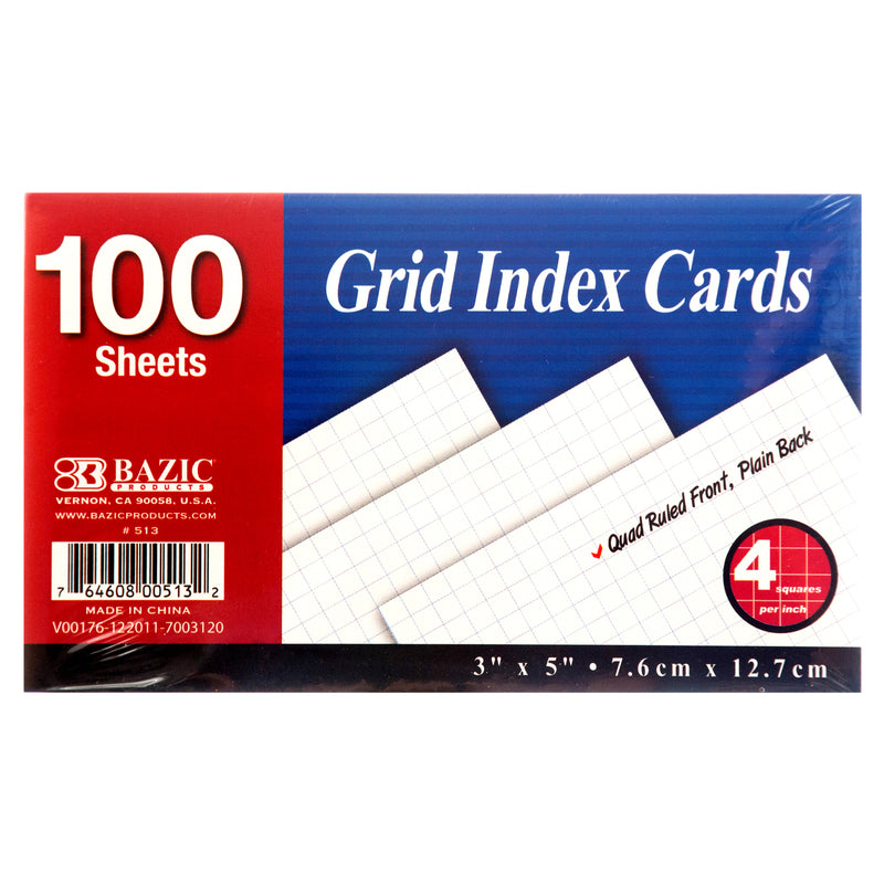 Grided Index Card, 3" x 5", 100 Count (36 Pack)