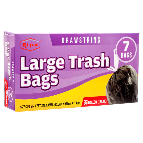 Ri-Pac Trash Bag W/Drawstring 33 Gal 7 Ct Black (24 Pack)