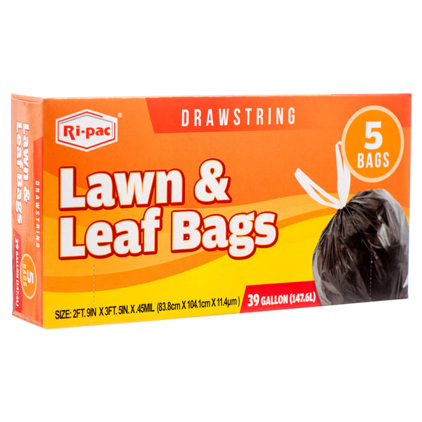 Ri-Pac Trash Bag W/Drawstring 39 Gal 5 Ct Black (24 Pack)