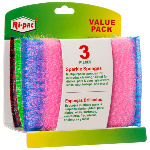 Ri-Pac Sparkle Sponges 3 Pk Stripes Assorted Color (36 Pack)