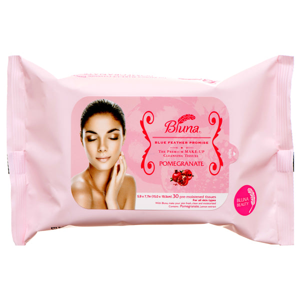 Bluna Facial Makeup Cleansing Tissue, Pomegranate, 30 Count (12 Pack)