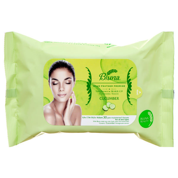 Bluna Facial Makeup Cleansing Tissue, Cucumber, 30 Count (12 Pack)