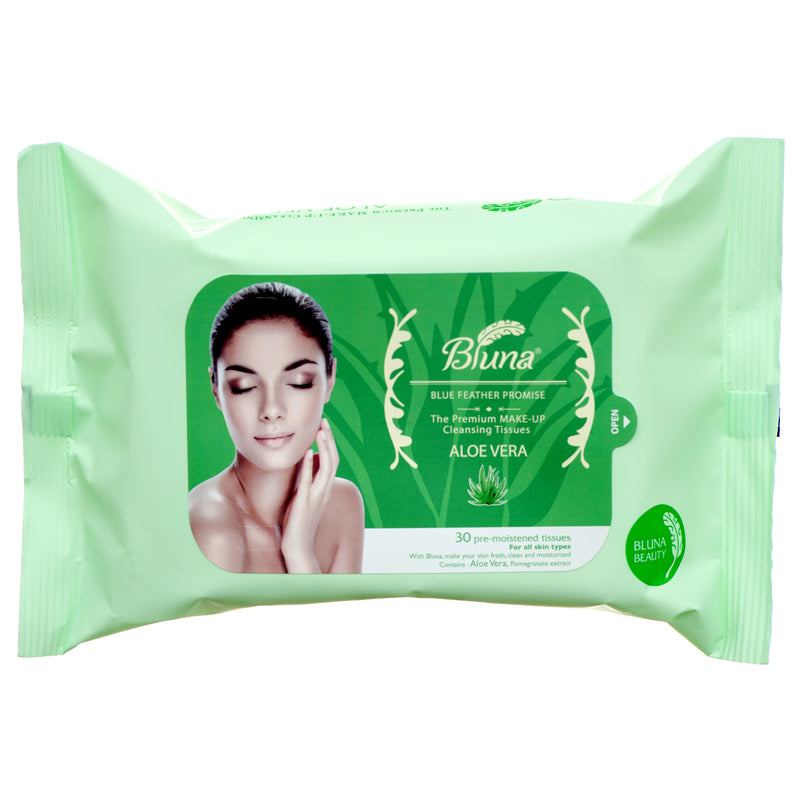 Bluna Facial Makeup Cleansing Tissue, Aloe Vera, 30 Count (12 Pack)