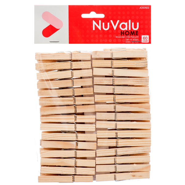 NuValu Wooden Clothespins, 60 Count (24 Pack)