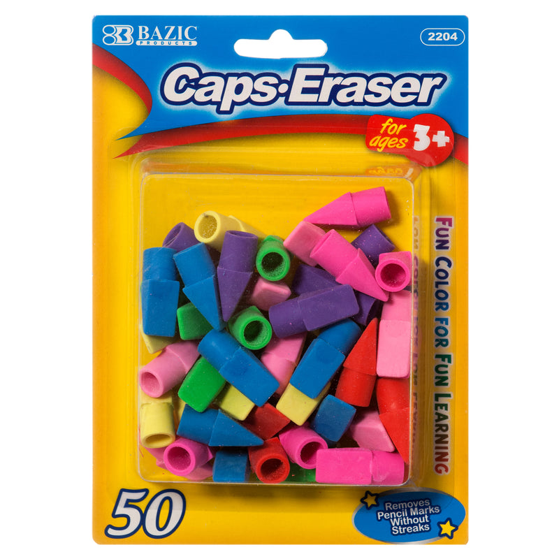 Neon Color Eraser Caps, 50 Count (24 Pack)