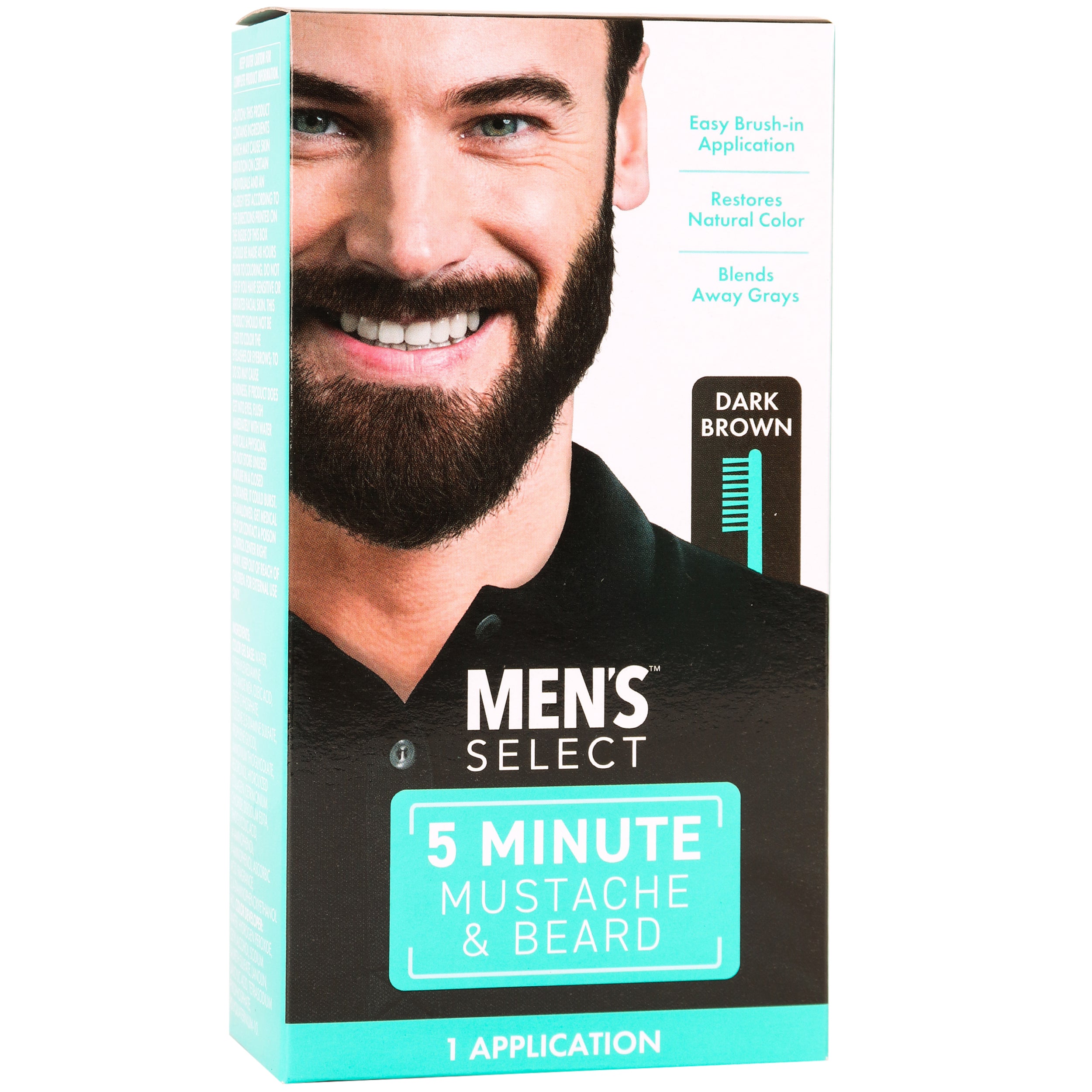 Men's Select mustache and beard color gel in dark brown with brush in application