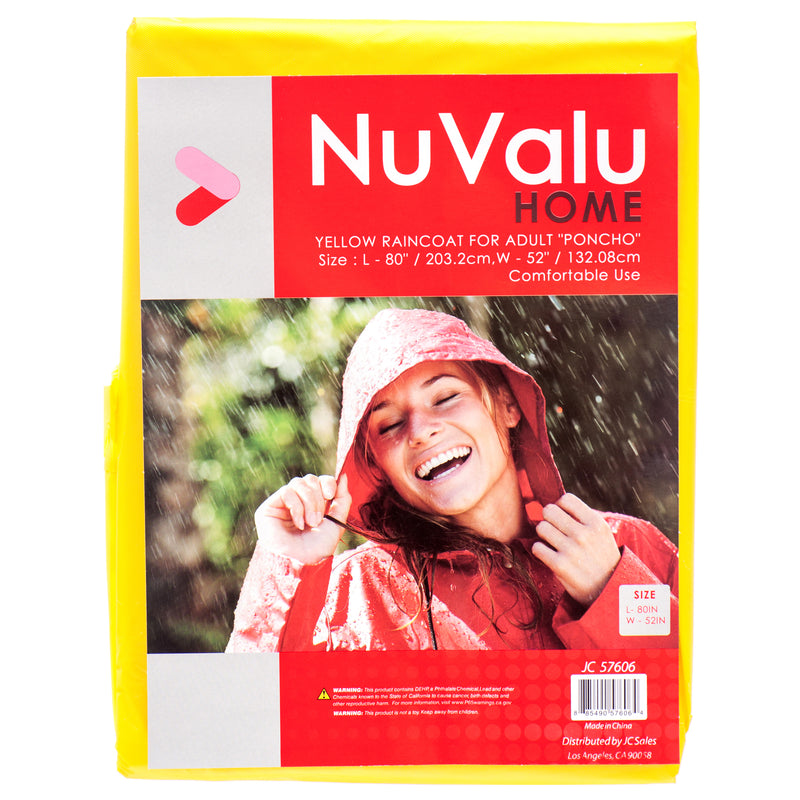 Nuvalu Raincoat For Adult "Poncho" Yellow 0.04Mm 52"X80" (24 Pack)