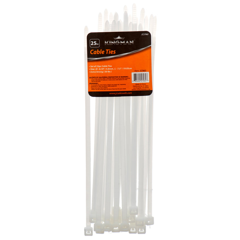 Kingman Cable Ties 4.8Mm X 7.5" 25Ct (24 Pack)