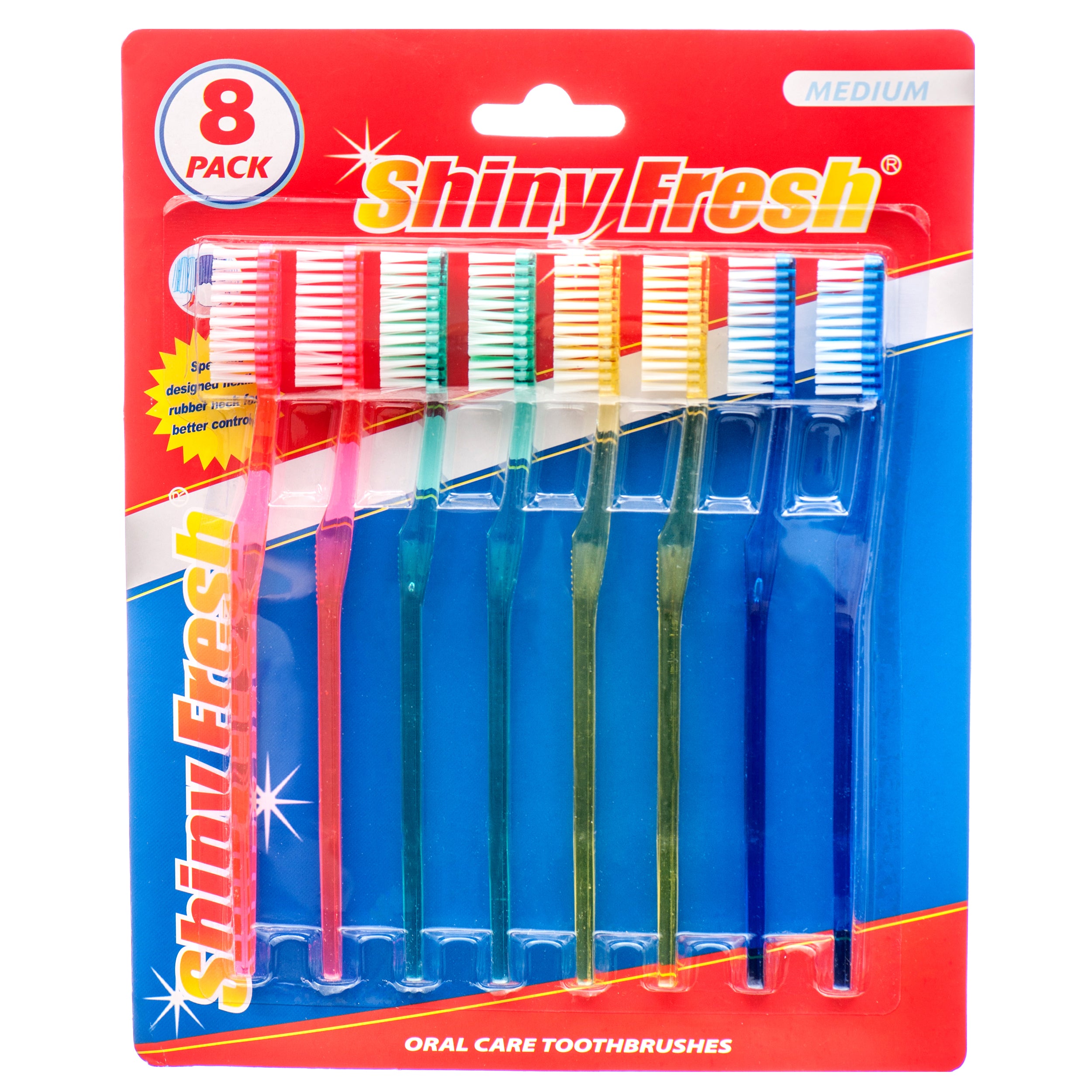 Shiny Fresh medium toothbrush 8 pack blister card – manual oral care toothbrushes (48 pack)