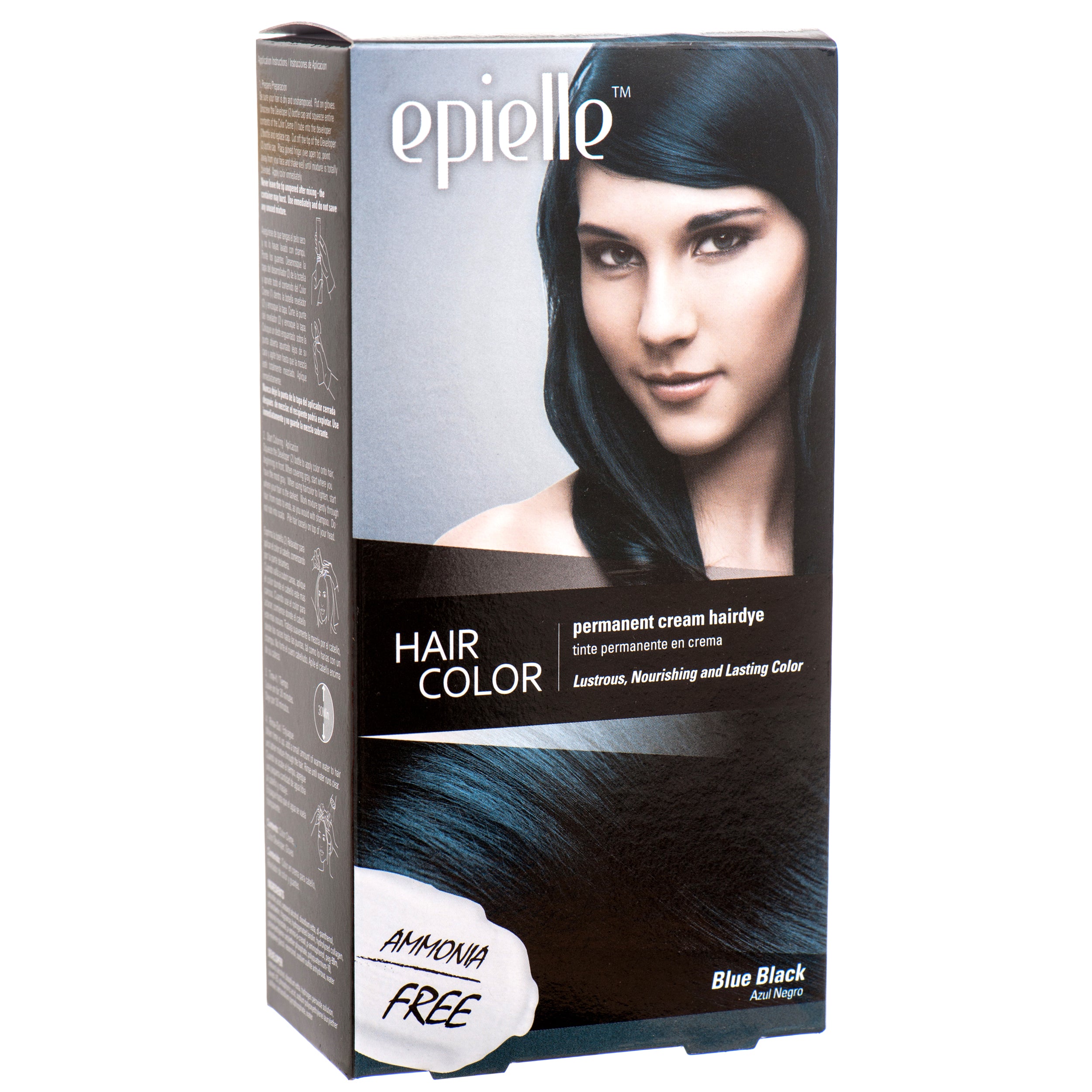 Epielle Hair Color Blue Black box – ammonia‑free permanent cream hair dye (24 pack)