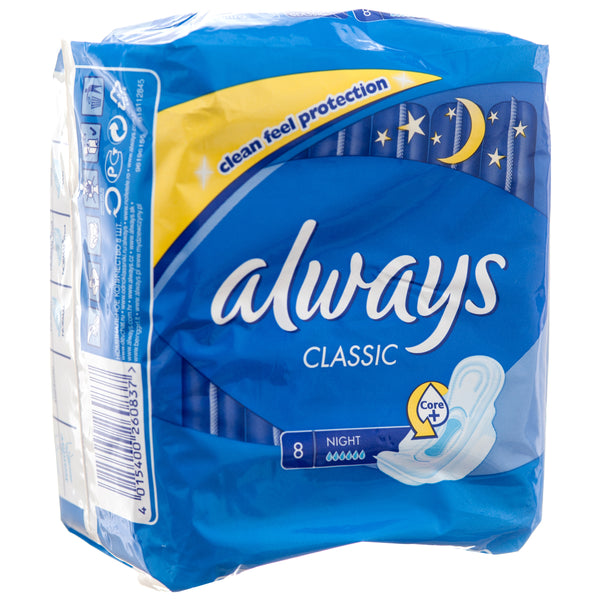 Always Classic Maxi Pad W/Wings Night 8 Ct (16 Pack)