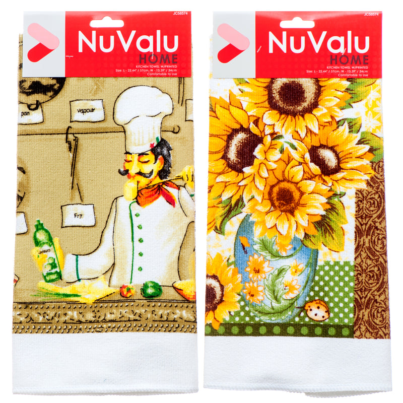 Nuvalu Kitchen Towel W/Printed 3 Asst Design (24 Pack)