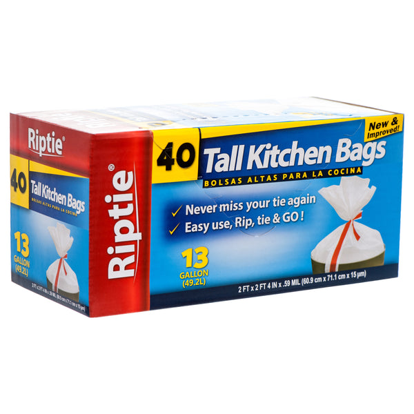 Riptie Trash Bag Tall Kitchen 13Gal 40Ct #55913 (12 Pack)