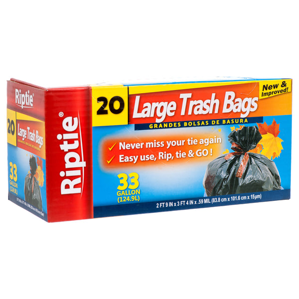 Riptie Trash Bag Large 33Gal 20Ct #55933 (12 Pack)