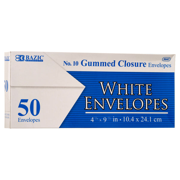 No. 10 Gummed Closure White Envelopes, 50 Count (24 Pack)