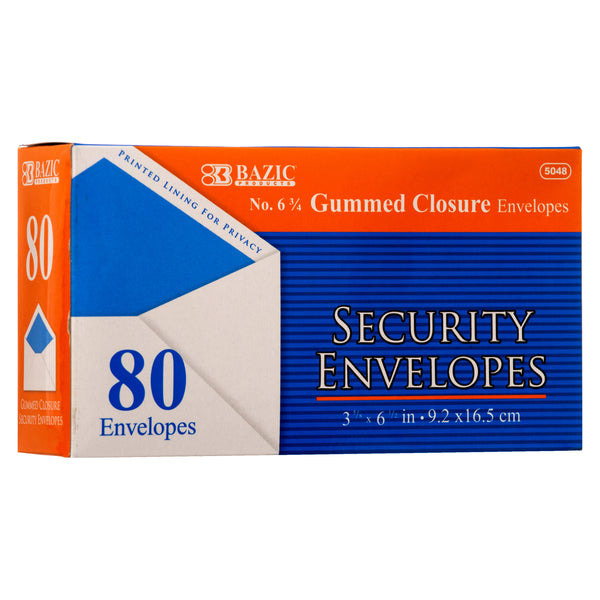 Security Envelope w/ Gummed Closure, 80 Count (24 Pack)