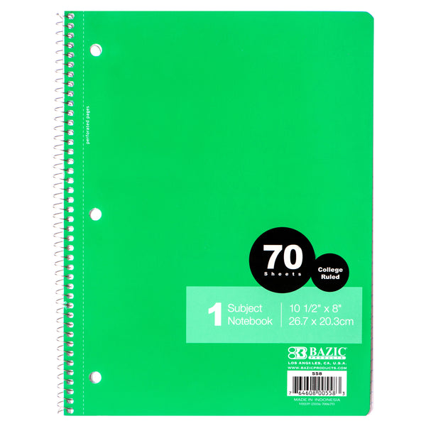 1-Subject Spiral Notebook, College Ruled, 70 Sheets (24 Pack)