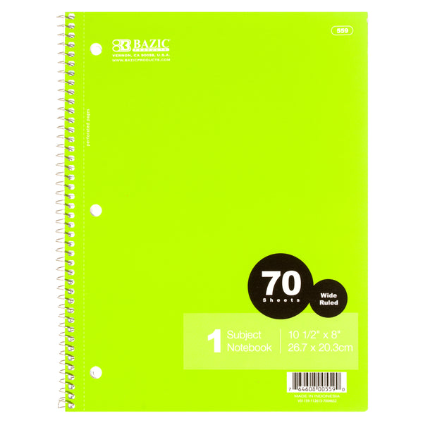 Wide Rule Spiral Notebook, 70 Sheet (24 Pack)