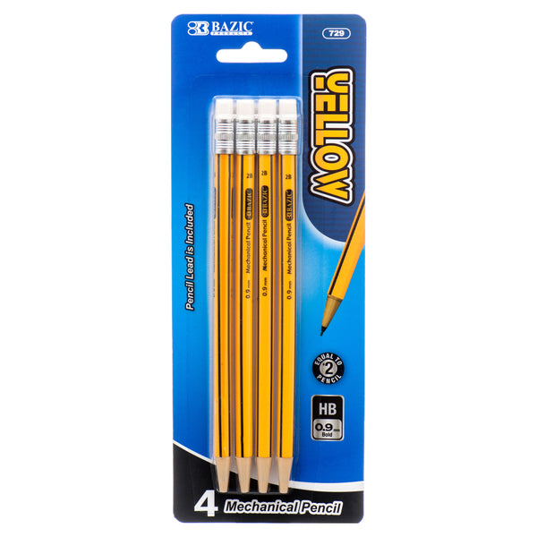 Yellow Mechanical Pencils, 0.9mm, 4 Count (24 Pack)