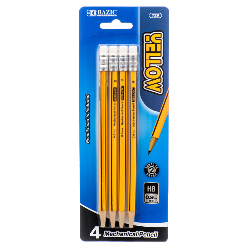 Yellow Mechanical Pencils, 0.9mm, 4 Count (24 Pack)