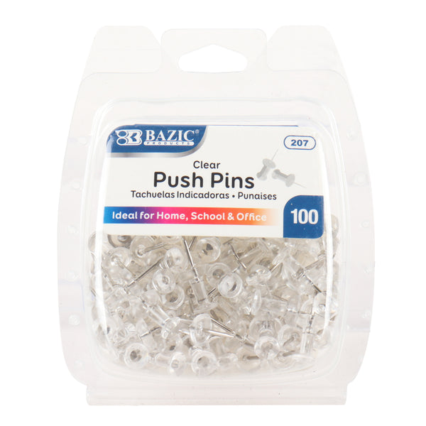 Clear Push Pins, 100 Count (24 Pack)