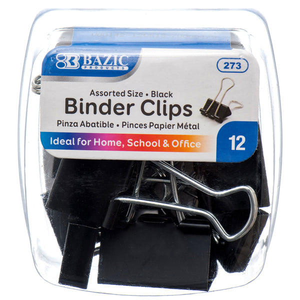 Black Binder Clips, Assorted Sizes (24 Pack)