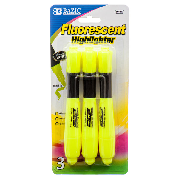 Yellow Gripped Highlighter, 3 Count (24 Pack)