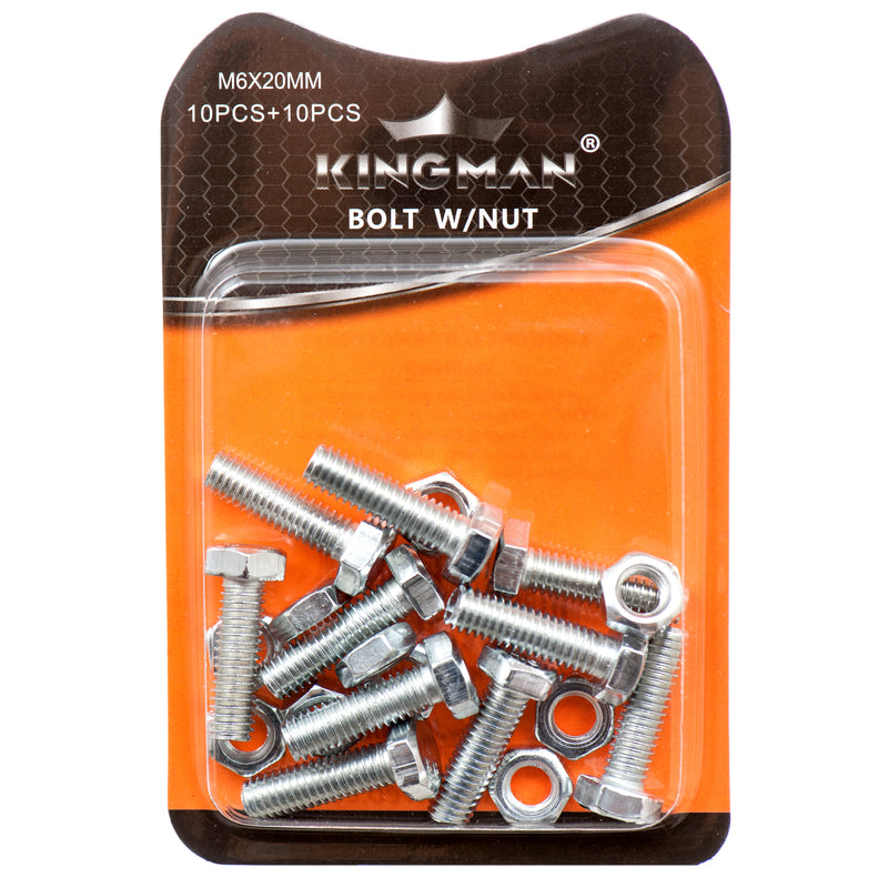 Kingman Hexagon Bolt W/ Nut 20 Mm 10 Pc (12 Pack)