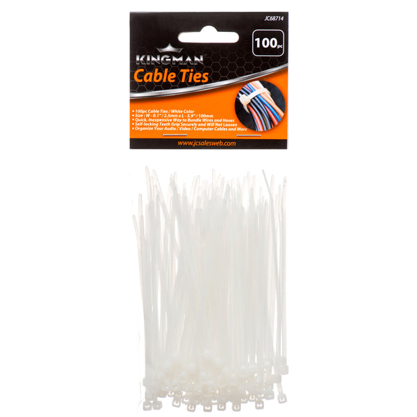 Kingman Cable Tie 3.9"X0.1" 18Lbs 100Pc White (24 Pack)