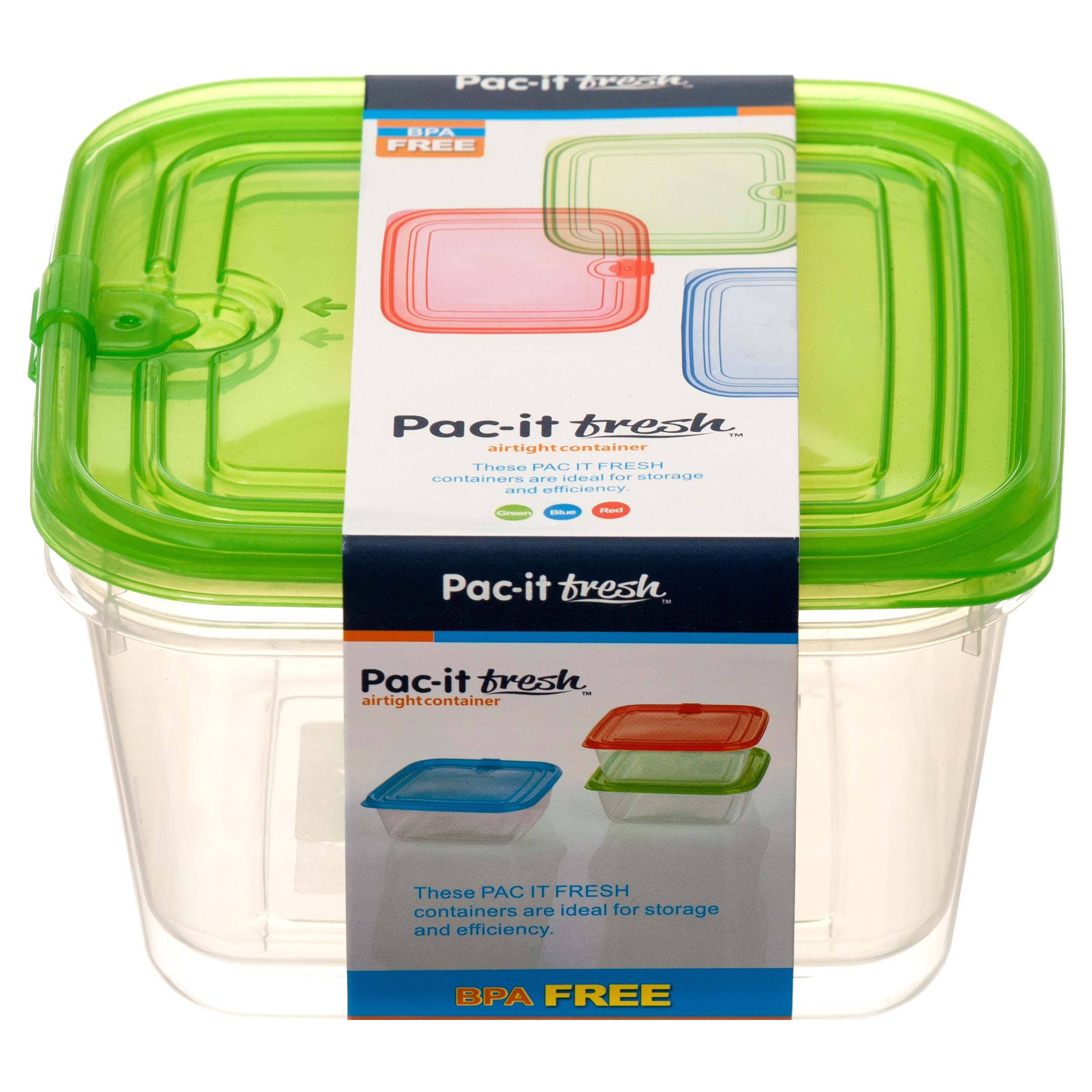Plastic Container Sq 1.1L 2Pc Set 3 Asst Clr #75037P (48 Pack)