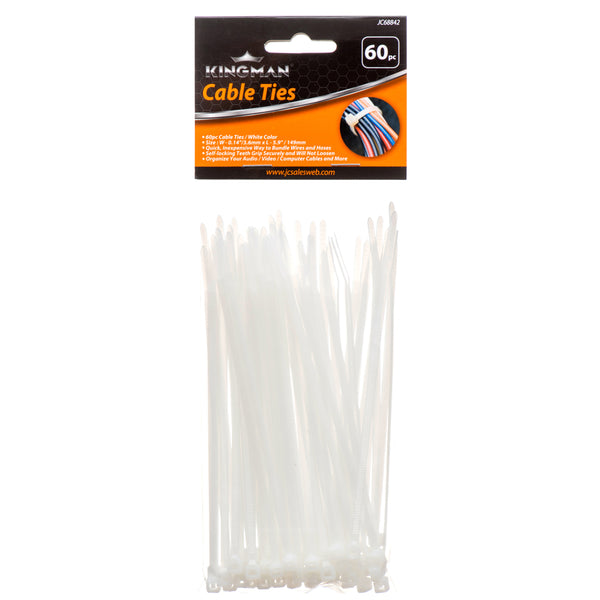 Kingman Cable Tie 5.9"X0.1" 40Lbs 60Pc White (24 Pack)