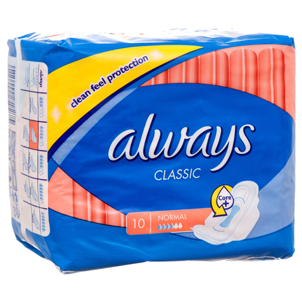 Always Classic Maxi Pad Normal W/Wings 10 Ct (16 Pack)