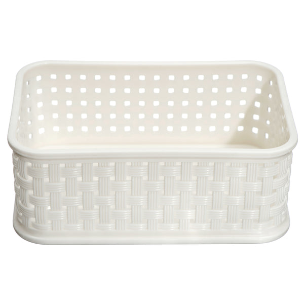 NuValu Plastic Multipurpose 4" Basket, Rattan, Ivory (12 Pack)